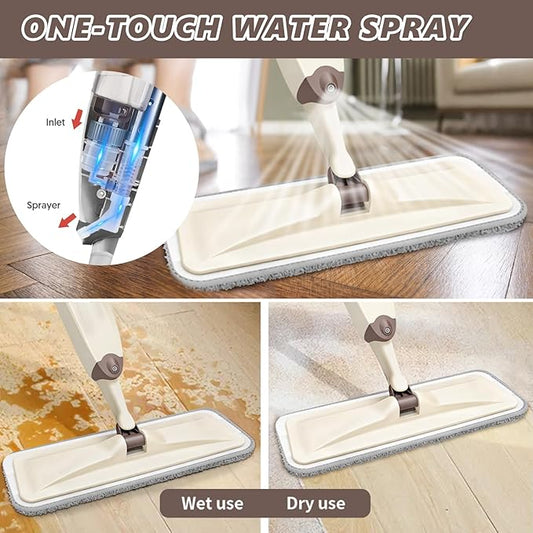 HOMTOYOU Wet Mop for Floor Cleaning: Microfiber Spray Mop with 4 Washable Pads for Cleaning Home Kitchen Multi-Surface Floors - 1Pcs 400+ML Refillable Bottle