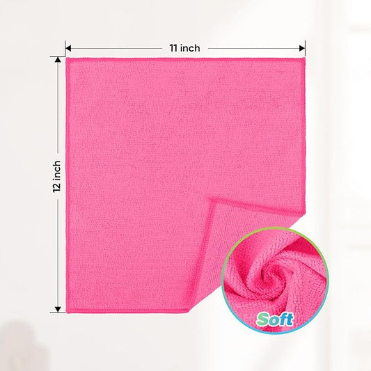 HOMEXCEL Pink Microfiber Cleaning Cloth, 24 Pack Absorbent Cleaning Rags, Lint-Free, Streak-Free Cleaning Towels for Car Kitchen House, 12"X11"