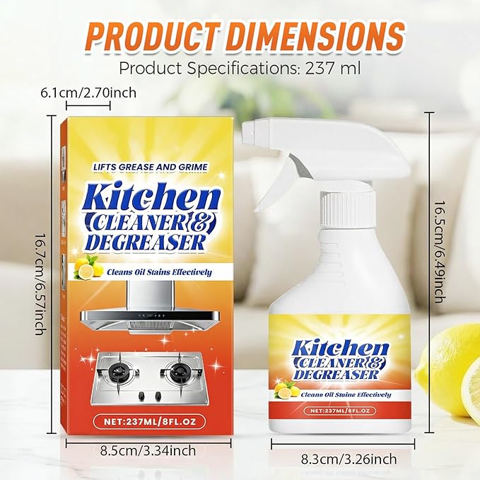 Kitchen Heavy Oil Cleaner Spray 8Oz, All Purpose Foaming Degreaser, Grease Remover for Stove, Oven, Range Hood, Counters & Multi-Surface Household Cleaning (2 set)