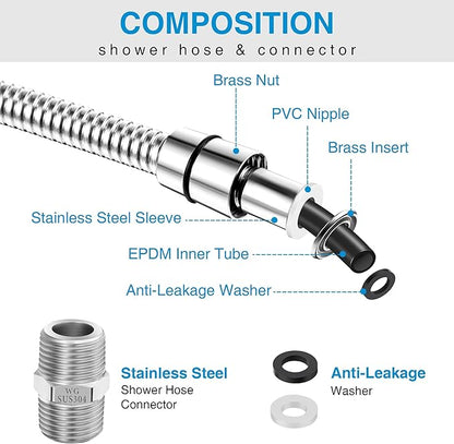 Dreyoo 1 Pack 79 Inch Shower Hose with Shower Extension Connector, Extra Long Handheld Head Hose with Brass Insert and Nut, 1/2 to 1/2 Extender, Stainless Steel