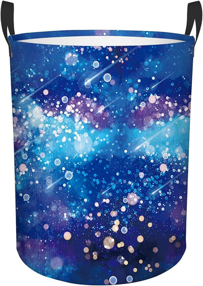 Laundry Hamper, 43L Round Universe Sky Laundry Basket, Waterproof Collapsible Storage Organizer Bin with Handles for Toys, Nursery Home Storage, Gift for Chritsmas Thanksgiving 13.8x17.7in