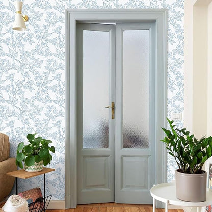 Ismoon Floral Wallpaper Peel and Stick Blue and White Contact Paper Vintage Textured Removable Wallpaper Self Adhesive Renter Friendly Wall Paper 17.3x196in