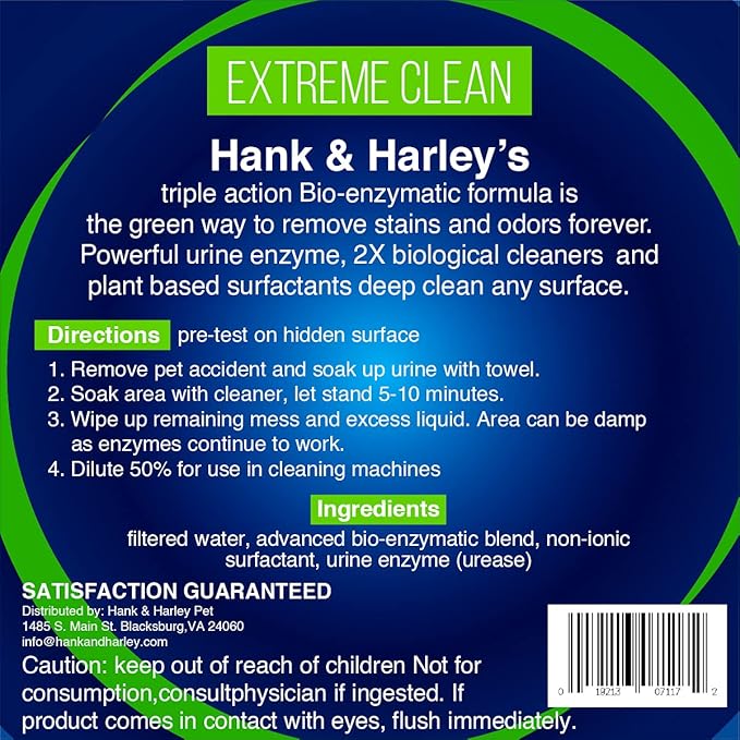 EXTREME ENZYME Stain & Odor Eliminator with Urine Remover. Triple action 2X bio-enzymatic cleaners and plant based surfactants cleans dog and cat waste and pee forever. FRAGRANCE FREE, safe for pets
