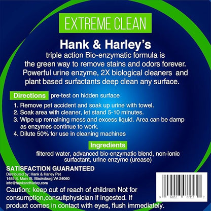 EXTREME ENZYME Stain & Odor Eliminator with Urine Remover. Triple action 2X bio-enzymatic cleaners and plant based surfactants cleans dog and cat waste and pee forever. FRAGRANCE FREE, safe for pets