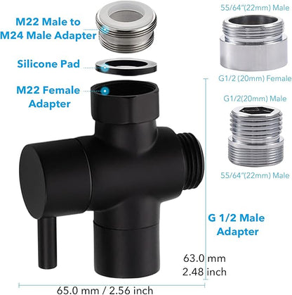 Sink Faucet Sprayer Set, Handheld Bidet Sprayer for Toilet, Metal Sprayer, with M22 M24 G1/2 Adapters and 3m Hose for Kitchen Sink, Bathroom or Toilet, Matte Black. (Faucet Not Included)