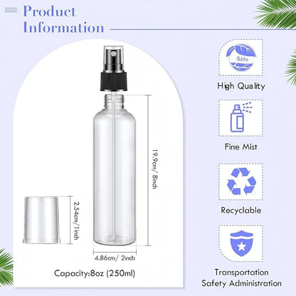 Eccliy 32 Pcs 8 oz Spray Bottles Fine Mist Plastic Spray Bottles Clear Empty Sprayer Hairs Refillable Travel Sprayer with Pump Cap for Cleaning Oils Travel Perfumes(Black,Clear)