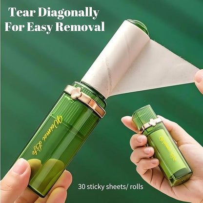 Mini Lint Roller, Portable & Travel Lint Remover for Clothes and Pet Hair, Pocket-Size Lipstick Design, 1 Green and 5 Refills