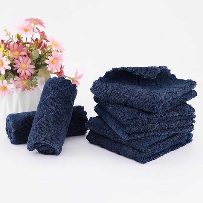 Homaxy 12 Pack Kitchen Dish Cloths (10 x 10 Inches, Navy Blue), Super Soft and Absorbent Coral Velvet Dish Towels, Nonstick Oil Fast Drying Microfiber Cleaning Cloth, No Lint Household Dishcloths