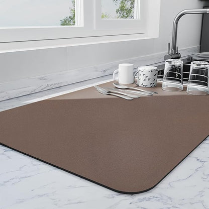 Ecotrim - Dish Drying Mat for Kitchen Counter | Coffee Bar Mat for Countertops | Heat Resistant Drainer Mat with Non-slip Rubber Backed | Hide Stain Kitchen Absorbent Draining Mat | Brown 18"x28"