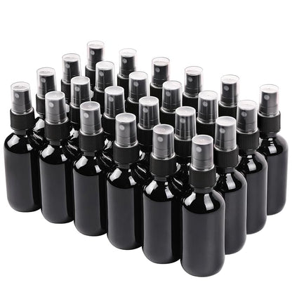 NOOEEISS Black Glass Small Spray Bottle 2 oz 24 Packs,Fine Mist Sprayer Small Clear Bottles,Refillable Containers mini spray bottles for Cleaning Solutions and Skin Care (Black 24pcs)