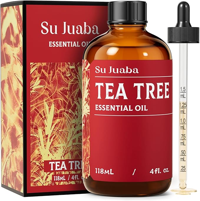 SU JUABA 4 Fl Oz Tea Tree Essential Oil, 100% Natural Aromatherapy Oil for Toenail, Skin, Face, Hair, Shampoo - 118ML