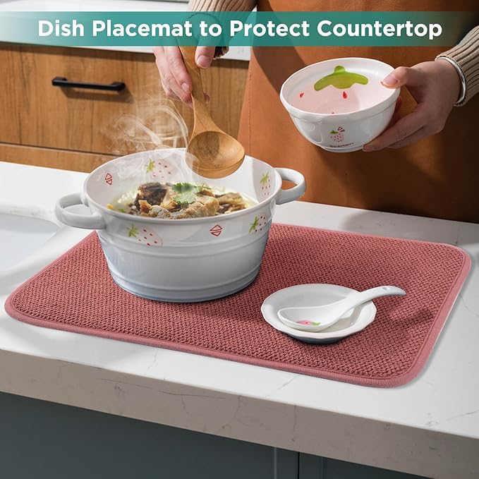 GeeRic Microfiber Dish Drying Mat, Super Absorbent Kitchen Dish Drying Pad, Reversible for Countertop, 15*20 inch Red