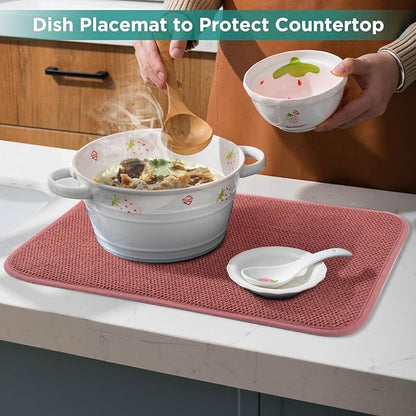 GeeRic Microfiber Dish Drying Mat, Super Absorbent Kitchen Dish Drying Pad, Reversible for Countertop, 15*20 inch Red