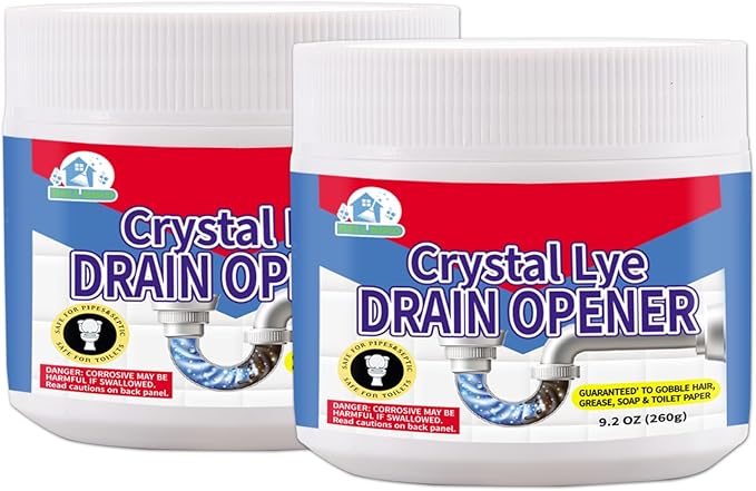 BELL BIRDCrystal Lye Drain Opener,Lye Sodium Hydroxide,Unclogs Bathroom and Kitchen Sinks,Drains,Shower Pipes (2PSC)