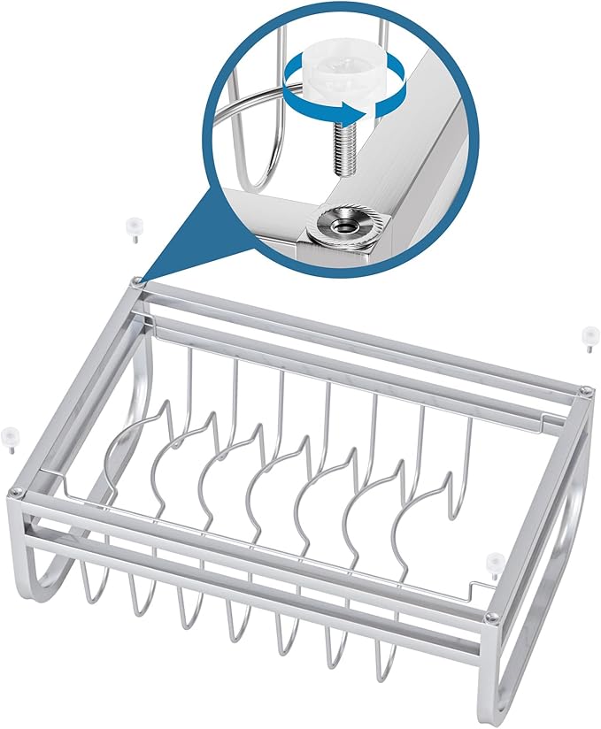 Extra Small Dish Drying Rack, 304 Stainless Steel Plate Rack for Cabinet, Dish Rack for Kitchen Counter w Cutlery Holder, Dish Drainer w Drainboard Save Space, Pot Lid Organizer for Cabinet