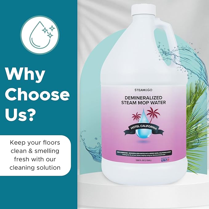 Steam & Go Deminerilized Water - Multi-Surface Cleaner for Steam Cleaners, Hardwood Floors, Kitchens, & Bathrooms - Germ-Killing Formula - Hotel California Scent - 1 Gallon