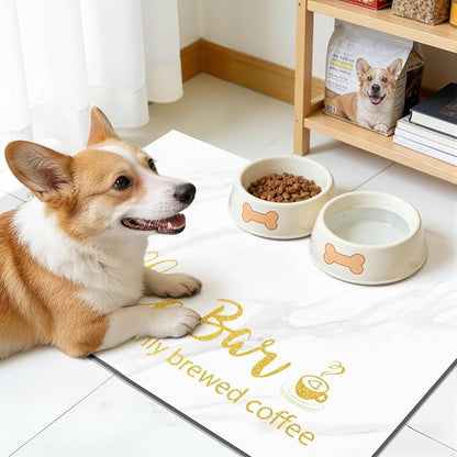 Findosom Dish Drying Mat, 12"x 20" Super Absorbent & Hide Stain Coffee Mat, Cuttable Drying Mat for Kitchen Counter, Coffee Bar Accessories, Under Dish Rack, Coffee Maker, Espresso Machine, White