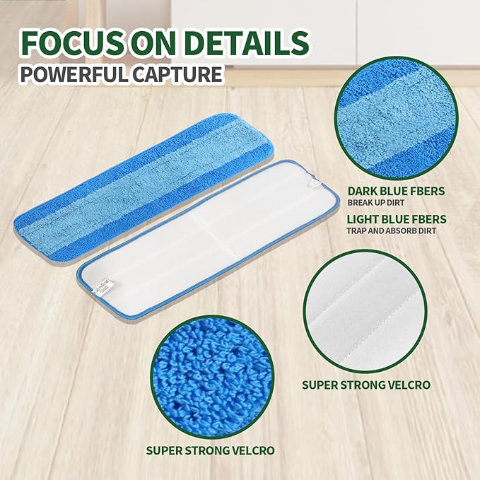 AmaVins 9 Pack Microfiber Cleaning Pads, Reusable Microfiber Mop Pads for 18 Inch Mop, Hardwood Floor Replacement Cleaning Mop Pads, Machine Washes