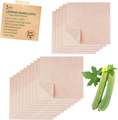 15 Pack Reusable Kitchen Rags for Counter, Made of Degradable and Compostable Loofah Fiber, 7.87"*7.87" Soft and Odor-Free, no Deformation, no Shrinkage After Drying