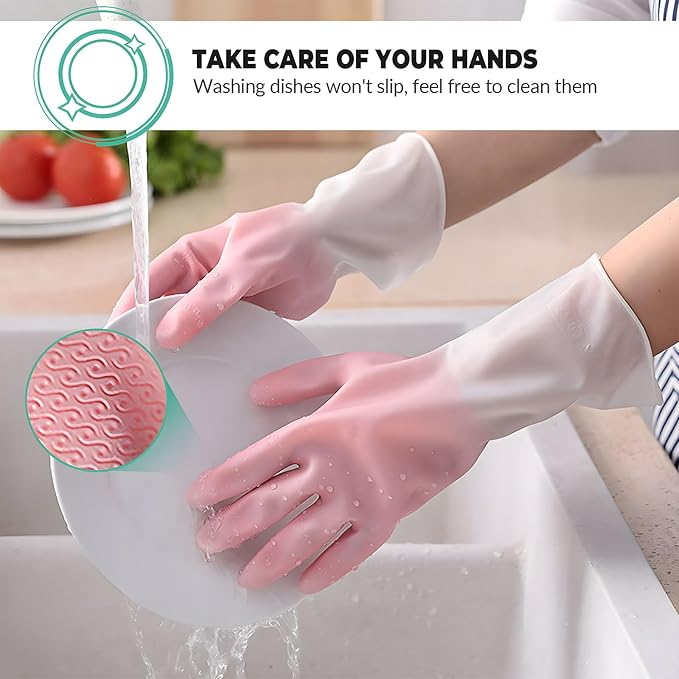 1 pair Reusable Household Gloves, Rubber Dishwashing gloves,Kitchen Cleaning, Working, Painting, Gardening, Pet Care