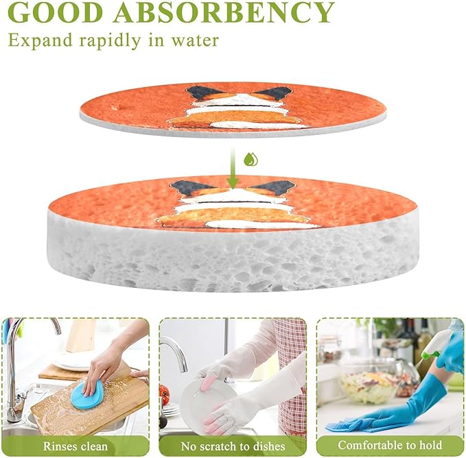 Corgi Dog Kitchen Scrub Sponges, Pop-up Kitchen Cleaning Sponges Reusable Dish Washing Sponges for Bathroom Household Cleaning 3 Pack - Non Scratch Scrubber