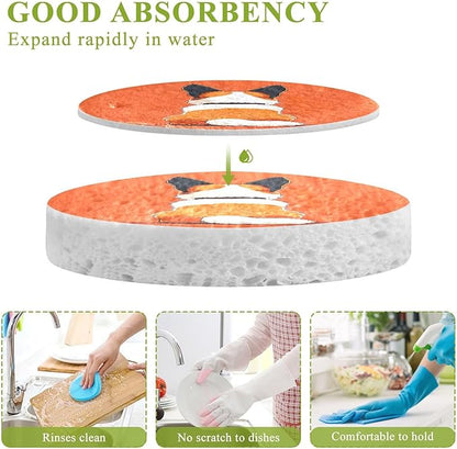 Corgi Dog Kitchen Scrub Sponges, Pop-up Kitchen Cleaning Sponges Reusable Dish Washing Sponges for Bathroom Household Cleaning 3 Pack - Non Scratch Scrubber