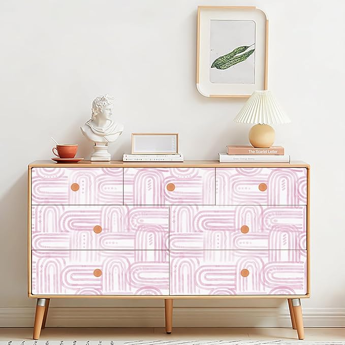 Modern Peel and Stick Wallpaper Light Pink Wallpaper 17.3" x 200" Boho Abstract Geometric Contact Paper Waterproof Wall Paper for Bedroom Cabinets Furniture Vinyl