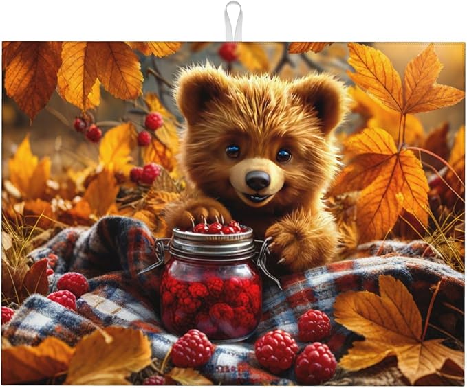 Bear Dish Drying Mats for Kitchen Counter, Absorbent Reversible Microfiber Dish Drying Pad, Multi-Use Large Drying Mat Coffee Bar Accessories 18"x24"