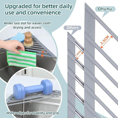 Ohuhu Triangle Roll Up Dish Drying Rack, Anti-Slip Organizer for Kitchen Sink Drying Rack with Full Silicone Wrapped for Top of Sink Coner Grey
