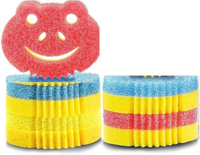SmilePowo Scrub Sponge, Dual-Sided Temperature Controlled Kitchen Sponge for Dishes,Bathroom,Dish,Furniture,Cute Frog Scrub Sponges Household Cleaning Pads