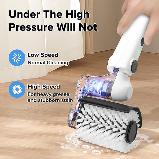 Roller-Type Electric Cleaning Brush - 2025 New Cordless Shower Scrubber with 200min Runtimes, 2-Speeds & 56" Extendable Handle, 4 Brush Heads, Shower Cleaner Brush, for Bathtub/Tile/Floor