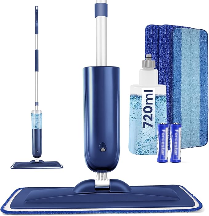 PowerMop for Floor Cleaning with 3 Washable Pads - Wet Dry Microfiber Mop with 720 ml Refillable Bottle for Kitchen Wood Floor Hardwood Laminate Ceramic Tiles Floors Dust Cleaning