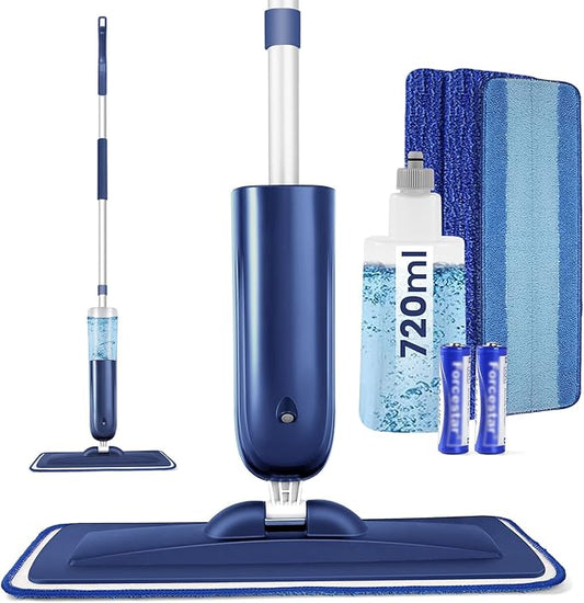 PowerMop for Floor Cleaning with 3 Washable Pads - Wet Dry Microfiber Mop with 720 ml Refillable Bottle for Kitchen Wood Floor Hardwood Laminate Ceramic Tiles Floors Dust Cleaning
