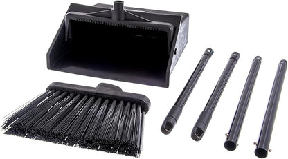 Carlisle FoodService Products Duo-Pan Lobby Broom and Dustpan Set – 36" Upright Broom with 2-Piece Handle and Pivoting Pan – Compact Commercial Floor Tool for Tight Spaces, Black