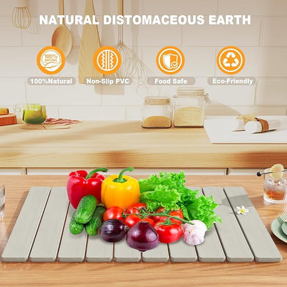 Stone Drying Mat for Kitchen Counter, Large Quick Dry Stone Mat, Collapsible Diatomaceous Earth Mats for Dishes Bottles Cups, Fits Any Countertop,23"×15.3",Light grey