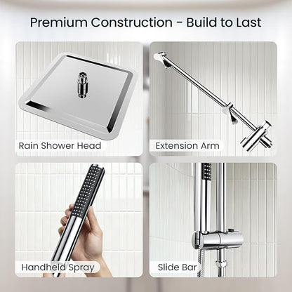 Veken 10" Luxurious Rain Shower Head with Handheld, High Pressure Rainfall Shower Heads wih Extension Arm, Wide Dual Showerhead with Spray Combo, Bathroom Accessories, Chrome, Silver