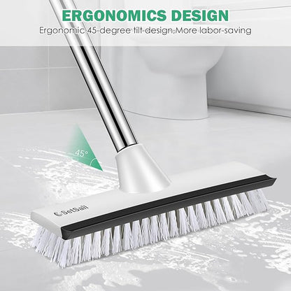 SetSail Floor Scrub Brush with 51-Inch Long Adjustable Handle 2 in 1 Scrape Brush Stiff Bristle Floor Scrubber for Cleaning Shower Bathroom Garage Kitchen Wall Deck Tub Tile, 2 Pack