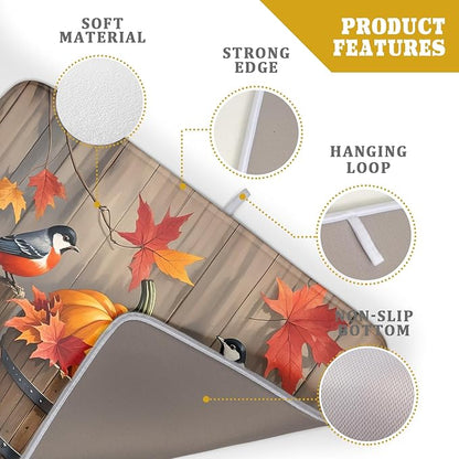 Fall Thanksgiving Dish Drying Mat for Kitchen Counter 18x24 Pumpkin Birds Autumn Harvest Seasonal Theme Absorbent Reversible Microfiber Drying Mats Kitchen Countertop Protector Dishes Drainer Pad