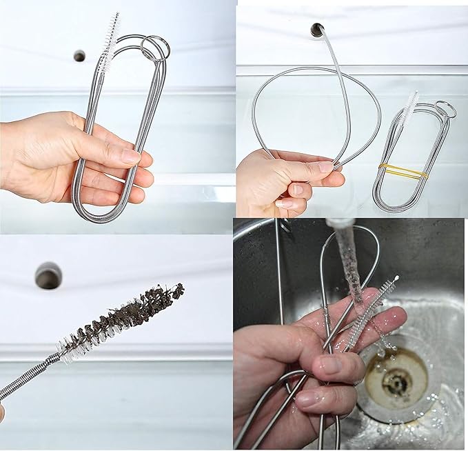1 Pack 61 Inch Long Pipe Cleaner Flexible Tube Cleaning Brush Fridge Cleaning Tool,Stainless Steel Kitchen Drain Tube Cleaning Brushes Sink Fridge Skinny Pipe Drain Dredge Cleaning Tool