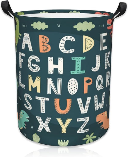 Laundry Basket Funny Alphabet with Cute Dinosaurs Laundry Basket Oxford Cloth Laundry Hamper Large Storage Baskets Toy Organizer Tote Bag For Bedroom Clothes Bathroom 17.3(H) x16.5(D) Inch