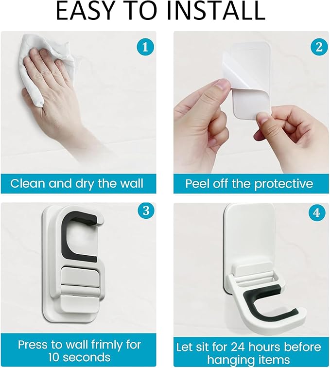 Broom Holder Wall Mount, 4 Pack Broom and Mop Organizer Wall Hanging Self Adhesive, No Drilling, Anti-Slip Broom and Mop Hanger Wall Mount Cleaning Ideal for Bathroom, Kitchen, Garden, Garage