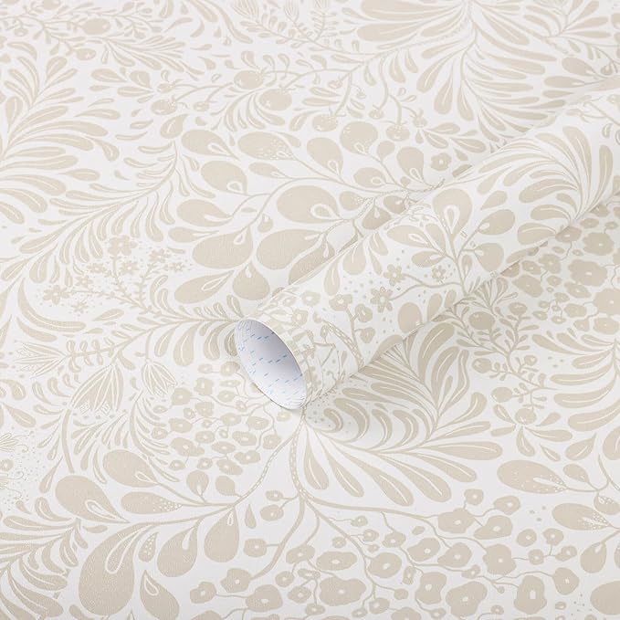 Heroad Peel and Stick Wallpaper Contact Paper Modern Wall Paper 17.3''x393'' Boho Floral Removable Wallpaper Beige Self Adhesive Contact Papers for Bedroom Living Room Walls Waterproof Vinyl Roll