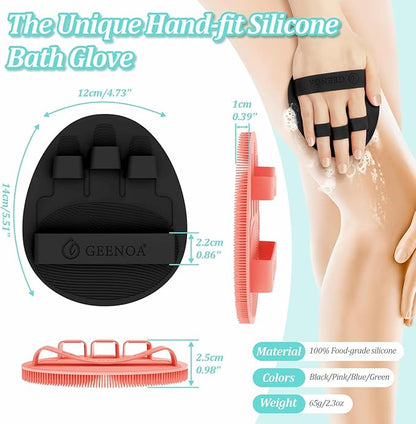 Silicone Back/Face Scrubber & Soft Bath Glove 3PCS, 16''- 24'' Extendable Shower Back Scrubber, 360° Anti-Slip & Hand-fit Silicone Bath Glove, Manual Face Brush for All-Round Cleaning(Pink)