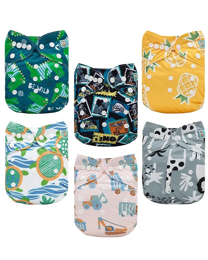 ALVABABY Baby Cloth Diaper 6 Pack with 12 Inserts One Size Cloth Diaper Covers Adjustable Washable Reusable for Baby Girls and Boys