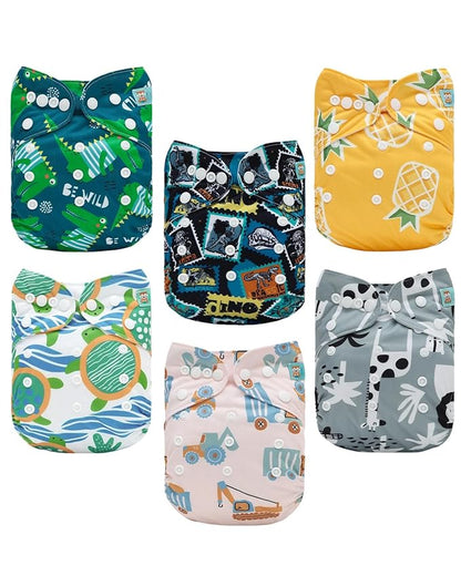 ALVABABY Baby Cloth Diaper 6 Pack with 12 Inserts One Size Cloth Diaper Covers Adjustable Washable Reusable for Baby Girls and Boys