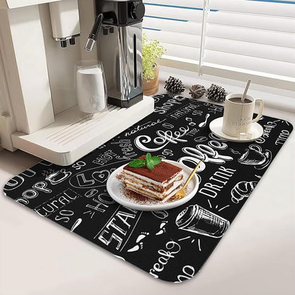 Dish Drying Mat for Kitchen Counter 2 Pack with Non-Slip Rubber Backing - Heat-Resistant Absorbent Coffee Bar Mat, Dish Rack Mat, Coffee Dish Drying Mats 18x24+19.5x12 inch