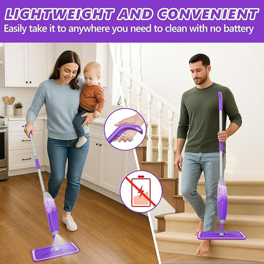 HOMTOYOU Spray Mops for Floor Cleaning: Wet Mop for Hardwood Tile Wood Laminate Vinyl - 3 Washable Microfiber Pads for Swiffer Powermop - Absorbs Pet Hair Dust