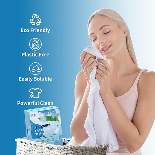 YUCO Laundry Detergent Sheets 80 Loads, Eco Friendly Laundry Soap Washer Sheets, Liquidless Laundry Detergent Sheet for Travel No Plastic, Hypoallergenic, Fresh Scent