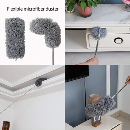 Midoneat Lambswool and Microfiber Duster, 2 Counts, Long Reach/Extendable Duster Up to 86" for Cleaning High Ceiling Fan, Interior Roof, Cobweb, Keyboard, Furniture