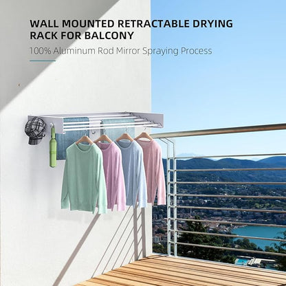 Drying Rack Clothing,Clothes Drying Rack Wall Mounted,Laundry Drying Rack Wall Mount,Foldable,Collapsible,60 lb Capacity 5 Aluminium Poles with 6 Hooks,Space Saving Clothes Drying Rack,White 40"